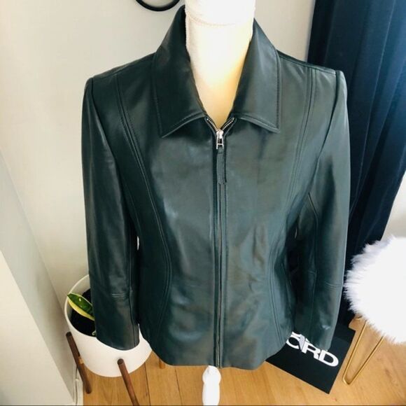 Preston & York Lambskin Leather Moto Jacket, Luxurious, Dark Green, Small, NWT - Picture 3 of 16